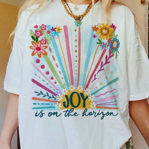 La joie est à l'horizon boho hippie png, citation positive png, png inspirant, png santé mentale, png de transfert floral dtf, png motivant