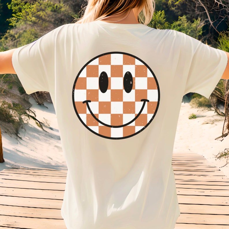 Smiley PNG, distressed smiley png, smiley sublimation png, checkered smiley png, daisy smiley png, happy face png, retro flower png groovy image 4