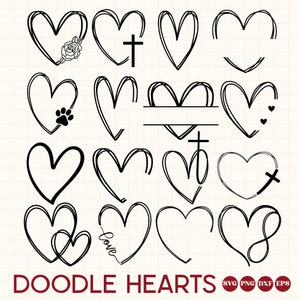 Doodle harten svg bundel, hart svg, hart naam frame svg, hart monogram svg, Valentijnsdag svg, kruis hart svg, poot hart svg hart png