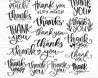 Thank you svg bundle, hand lettered thank you svg, thank you clipart, calligraphy svg, business thank you svg, thank you card svg, sticker
