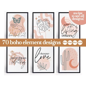 Bundle svg bohème, svg hippie, clipart bohème, svg minimaliste, svg abstrait, svg arc-en-ciel bohème, svg floral bohème, citation boho svg, boho svg png
