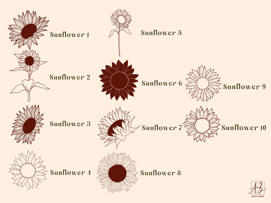 Sunflower Procreate Stamps | 10 Sunflowers Procreate Brushes | Floral ...