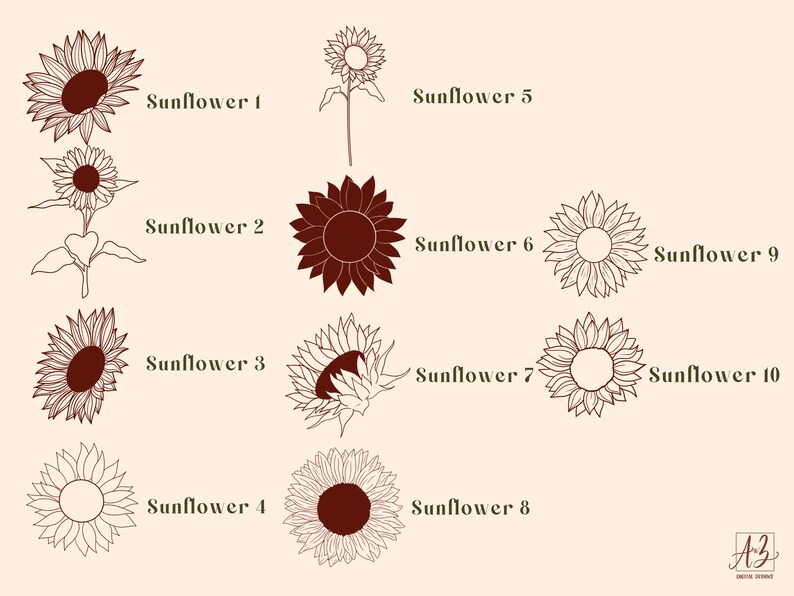 Sunflower Procreate Stamps | 10 Sunflowers Procreate Brushes | Floral ...