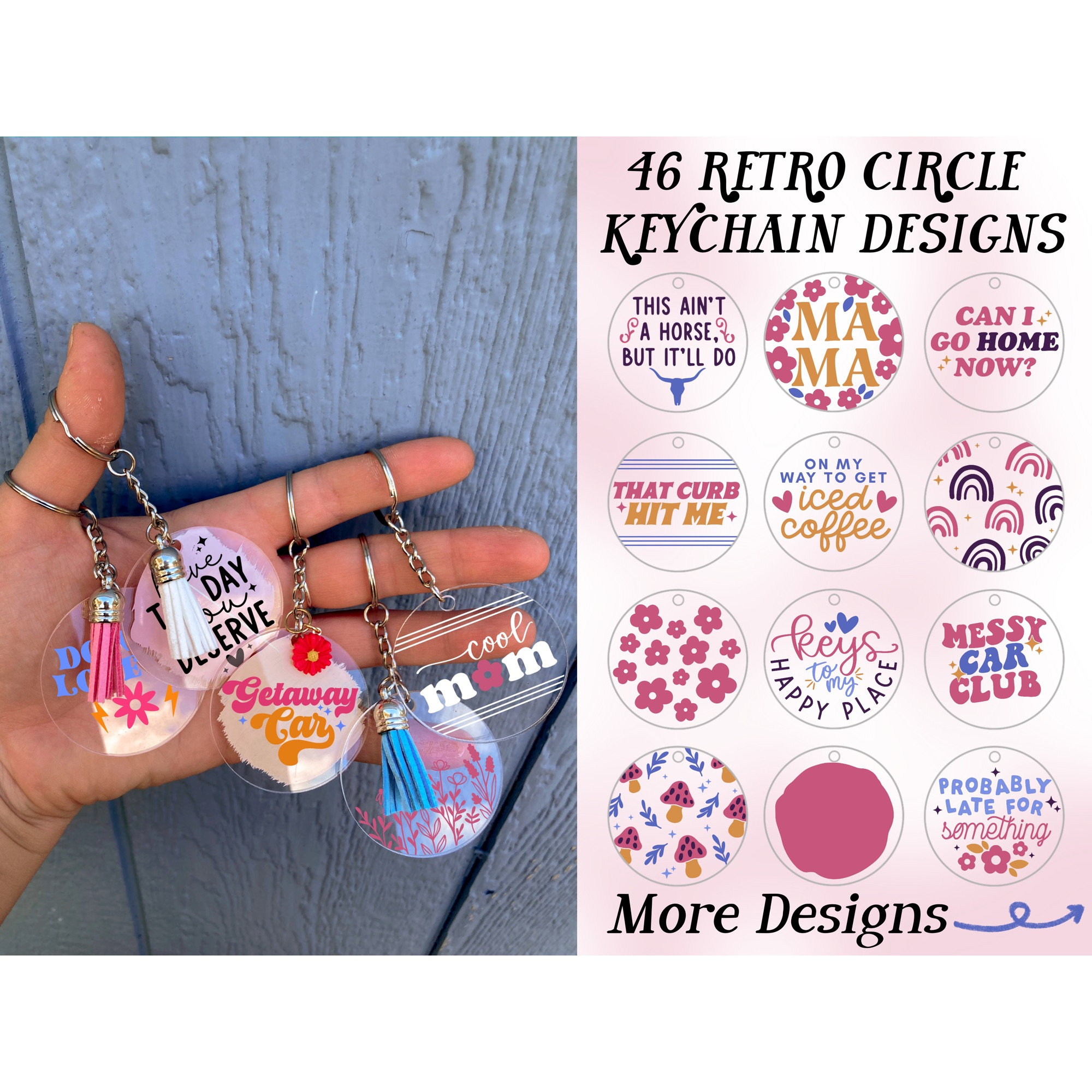 Retro Round Keychain SVG Bundle, circle keychain svg, funny keychain svg, key ring svg, keychain patterns svg inspirational keychain svg png