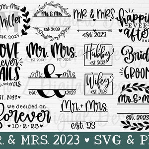 De heer en mevrouw 2023 svg handgeletterd | De heer en mevrouw splitsen monogram svg | Echtgenoot en vrouw vanaf 2023 svg | huwelijk svg | bruiloft 2023 svg png
