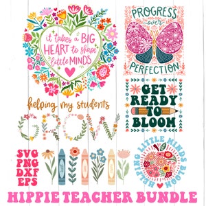Pacote de png e svg de professor hippie floral, svg de professor boho, svg de professor, png de sublimação de professor, png de volta às aulas svg, camisa de professor png
