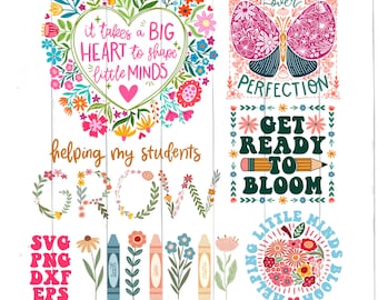 Floral hippie teacher png and svg bundle, boho teacher svg, teacher svg, teacher sublimation png, back to school svg png, teacher shirt png