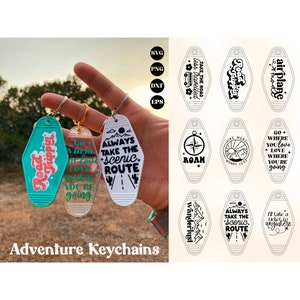 Llavero de motel de aventuras svg, paquete de llavero de motel svg, svg de aventura, explorar svg, svg de viaje, llavero de motel retro svg, svg retro png