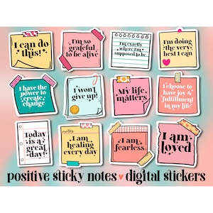 Affirmations sticky notes png printable stickers, inspirational png, mental health png, print and cut sticker, trendy png, self care png