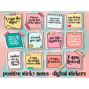 Affirmations sticky notes png printable stickers, inspirational png, mental health png, print and cut sticker, trendy png, self care png