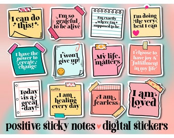 Affirmations sticky notes png printable stickers, inspirational png, mental health png, print and cut sticker, trendy png, self care png