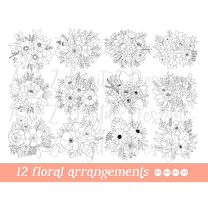 Arreglo floral svg, flor boho svg, ramo de flores svg, paquete de flores svg, svg floral, svg de flores silvestres, svg de boceto de flores, archivo de corte