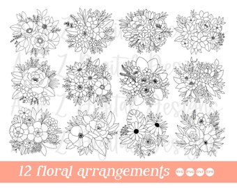 Floral arrangement svg, boho flower svg, flower bouquet svg, flower svg bundle, floral svg, wildflowers svg, flower sketch svg, cut file