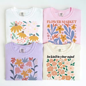 T-shirt con fiori boho in formato svg, mini bundle con fiori in formato svg, mercato dei fiori in formato svg, svg ispiratore, crescita in formato svg, gentilezza in formato svg, png con sublimazione floreale