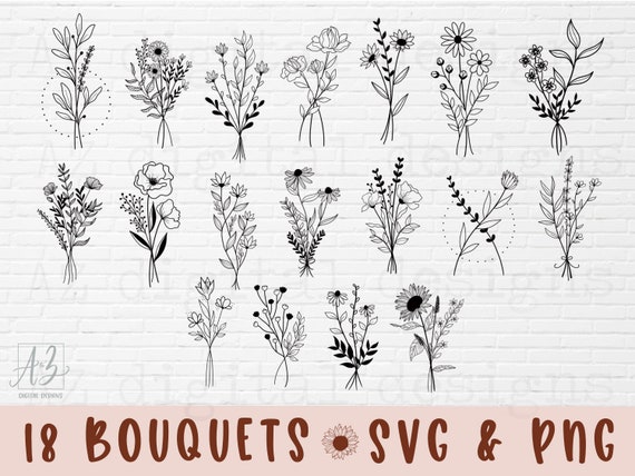 Download Bouquet Svg Bundle Flowers Svg Png Hand Drawn Floral Svg Etsy