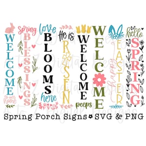 Svg de signe de porche de printemps, svg de signe de porche de Pâques, lot de svg de signe de porche, svg de printemps, svg de Pâques, svg de bienvenue, svg de signe de porche de bienvenue vertical