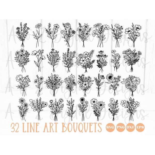 Bouquet svg bundle | flowers svg png hand drawn | floral svg | wildflowers svg | minimalist bouquet svg | botanical svg | field plants svg