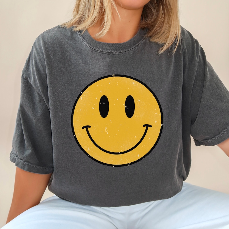 Smiley PNG, distressed smiley png, smiley sublimation png, checkered smiley png, daisy smiley png, happy face png, retro flower png groovy image 3