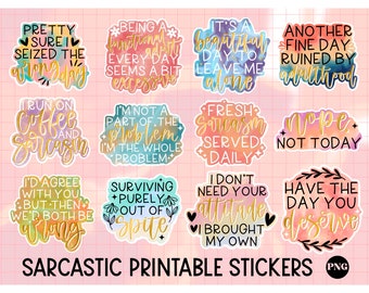 Sarcastic printable stickers png, funny sticker png, print and cut sticker, retro sticker png, cricut stickers, packaging sticker png