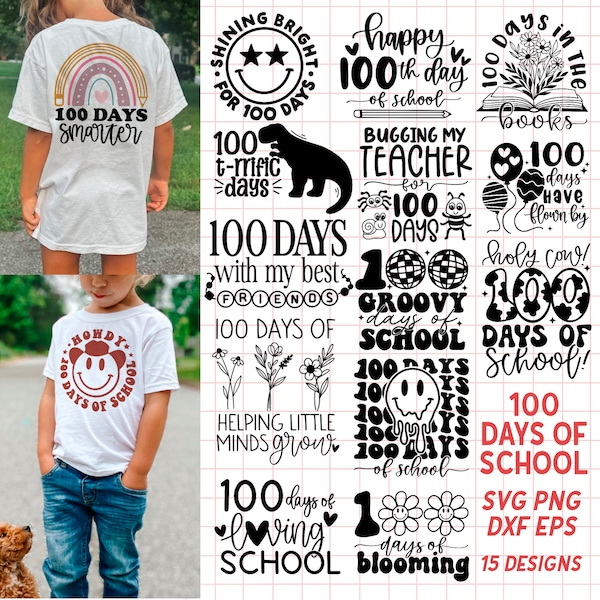 100 days of school svg bundle, 100th day of school svg, retro 100 days of school svg, teacher svg, 100 days smarter svg school shirt svg png