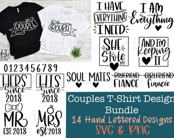 Couples shirts svg bundle hand lettered | matching shirt svg | anniversary shirts svg | valentine's day svg | funny romantic svg love svg
