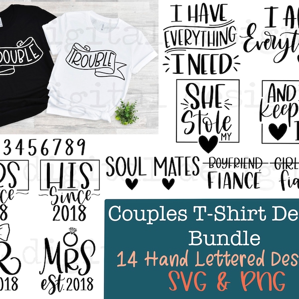 Couples shirts svg bundle hand lettered | matching shirt svg | anniversary shirts svg | valentine's day svg | funny romantic svg love svg