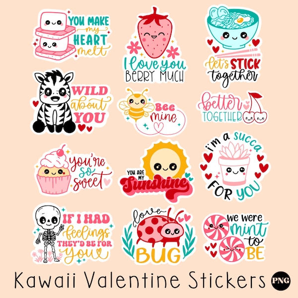 Valentine kawaii png printable stickers, kawaii png, valentine's day png, print and cut sticker, cute png, valentine's day sticker png