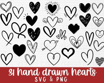 Paquete de corazones svg dibujados a mano / corazones svg png / día de San Valentín svg / amor svg / corazón garabato svg / corazón abierto svg / corazón simple svg / cricut