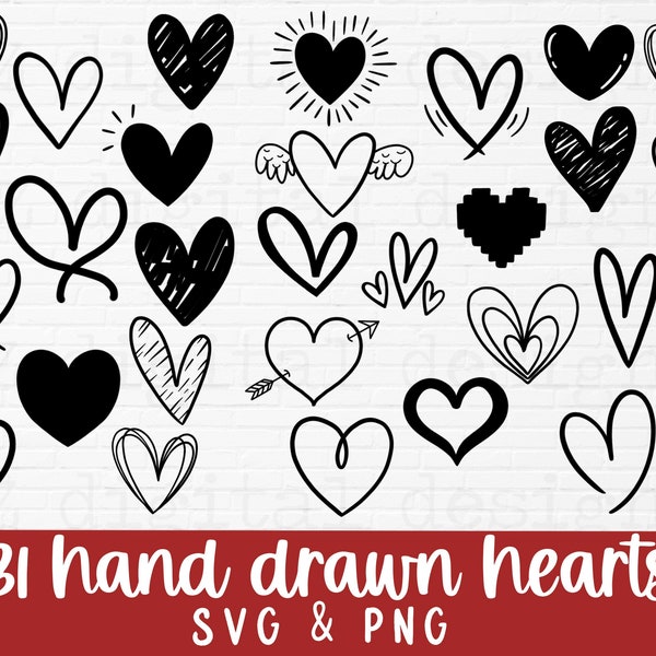 Heart svg bundle hand drawn | hearts svg png | valentines day svg | love svg | doodle heart svg | open heart svg | simple heart svg | cricut