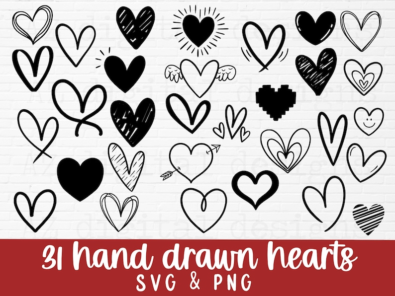Heart svg bundle hand drawn | hearts svg png | valentines day svg | love svg | doodle heart svg | open heart svg | simple heart svg | cricut image 1