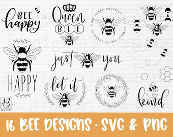 Handgeletterde bundel bijensvg | bijensoort svg | bij gelukkig svg | bijenpaden svg | bijenspreuken svg | bijencitaat svg | bijenkrans svg png clipart