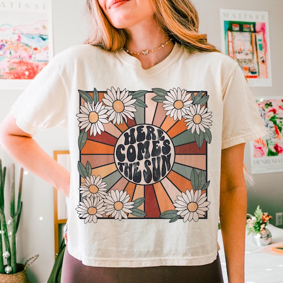 Here comes the sun boho hippie png, summer png, distressed png, boho png, floral png sublimation, daisy png, sunshine png, beach png, dtf