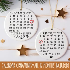 Ornamento de casamento 2024 svg, primeiro natal svg, ornamento de calendário svg, data de casamento svg, presente de noivado svg, ornamento personalizado svg, recém-casado