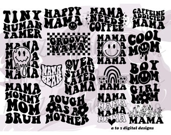 Mama svg, retro mama svg, mom svg, boho mama svg, groovy svg, mama wavy text svg, mama png, overstimulated mom svg, moms club svg trendy svg