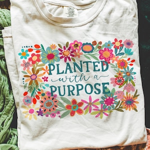 Plantado com um propósito positivo boho floral png, flores png, paz png, inspirador png, camiseta png, saúde mental png, sublimação png