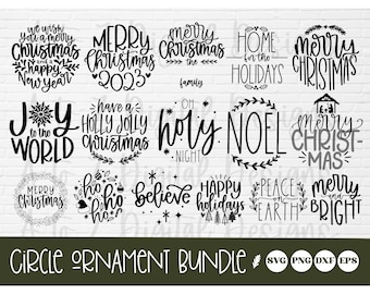 Christmas ornament svg bundle #1 hand lettered | Christmas svg | believe svg | christmas cut file | christmas scene svg | round ornament svg