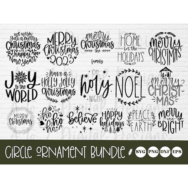 Christmas ornament svg bundle #1 hand lettered | Christmas svg | believe svg | christmas cut file | christmas scene svg | round ornament svg