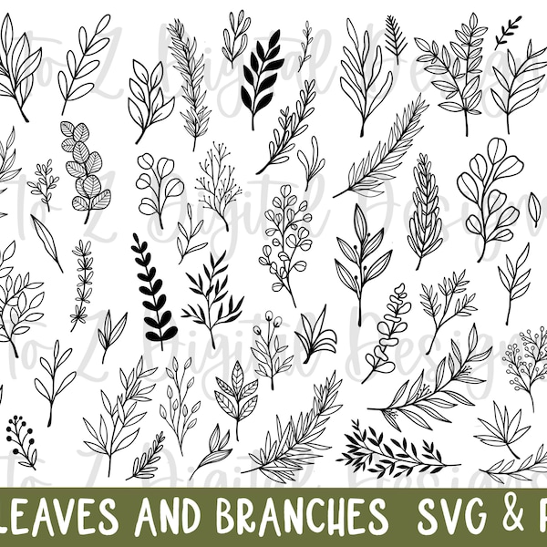 Feuilles svg | Paquet svg de 59 feuilles | verdure svg | bordure de feuille svg | branche svg | feuille svg | feuilles dessinées à la main svg | | vectorielle des feuilles feuille png