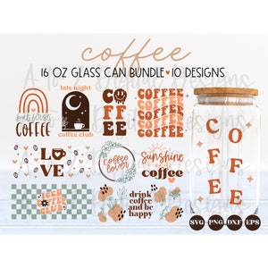 Paquete de svg de latas de café, café retro puede envolver svg, lata de vidrio boho svg, lata svg, lata de cerveza envolver svg, libbey 16 oz lata svg png dxf eps