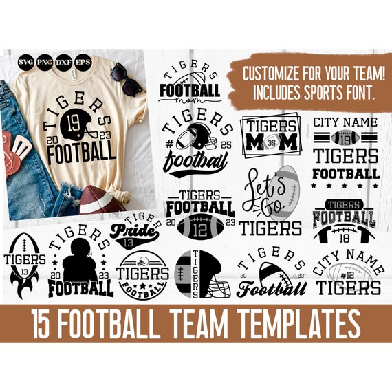 Football team template svg, football svg bundle, team logo svg, football mom t-shirt svg, player shirt svg, sports font, kids sports svg png
