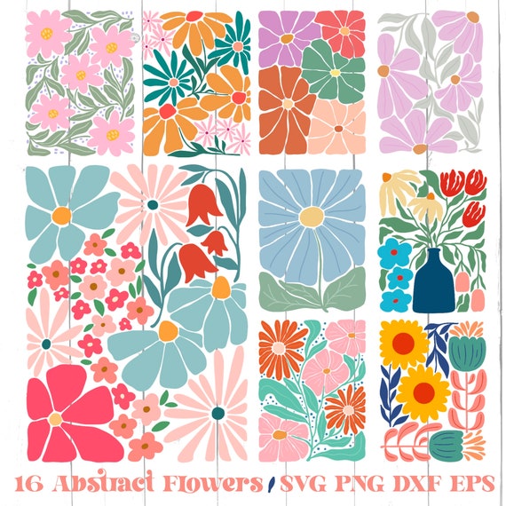 Abstract flower svg and png bundle, danish flower svg, retro flower svg, boho flower svg, floral png, boho floral png svg, groovy flower svg