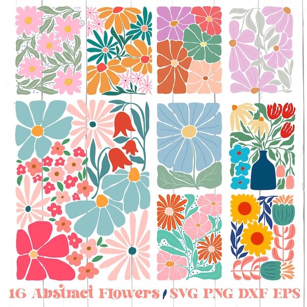 Abstract flower svg and png bundle, danish flower svg, retro flower svg, boho flower svg, floral png, boho floral png svg, groovy flower svg