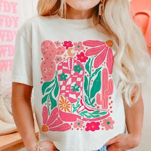 Botte de cow-girl bohème et fleurs png et svg, svg fleur rétro, svg western rétro, svg western boho, png floral, svg png floral boho