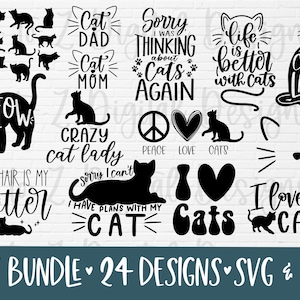 Lot svg chat | maman chat svg | silhouette de chat svg | Dame de chat fou svg | papa chat svg | amoureux des chats svg | chaton svg | chat citations svg | chat png