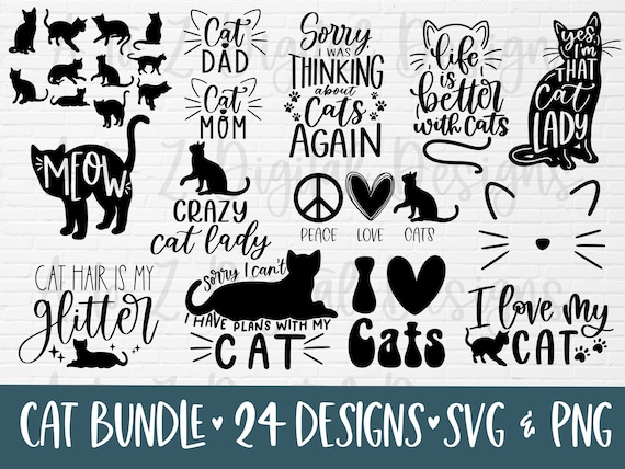Cat svg bundle | cat mom svg | cat silhouette svg | crazy cat lady svg | cat dad svg | cat lover svg | kitten svg | cat quotes svg | cat png