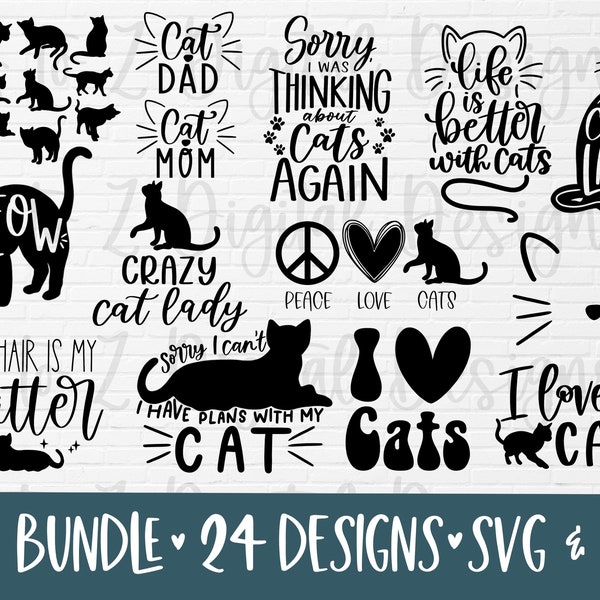 Cat svg bundel | cat mom svg | kattensilhouet svg | crazy cat lady svg | cat dad svg | cat lover svg | kitten svg | kat citaten svg | kat png