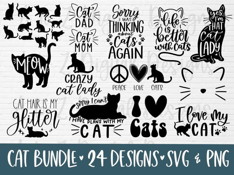 Cat svg bundle | cat mom svg | cat silhouette svg | crazy cat lady svg | cat dad svg | cat lover svg | kitten svg | cat quotes svg | cat png image 1
