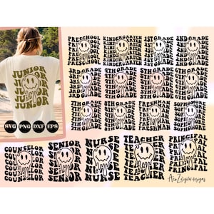 Pacote svg retrô ondulado de volta às aulas, notas escolares svg, olá escola svg, primeiro dia de aula svg, camisa de professor svg, camisa infantil svg png