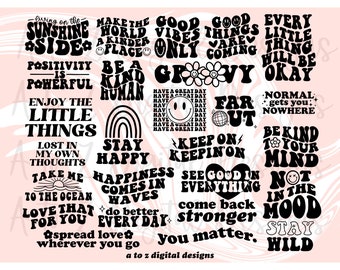 Groovy svg bundle, boho svg, hippie svg, aesthetic svg, inspirational svg, motivational svg, trendy svg, retro svg, png, wavy text svg