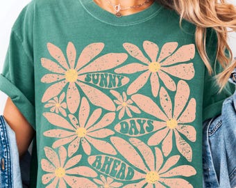 "Retro Hippie ""Sonnige Tage im Voraus"" Boho Blumen png , abstrakte Blumen png , inspirierende png , geistige Gesundheit png , Dtf Transfer png , Sommer png).